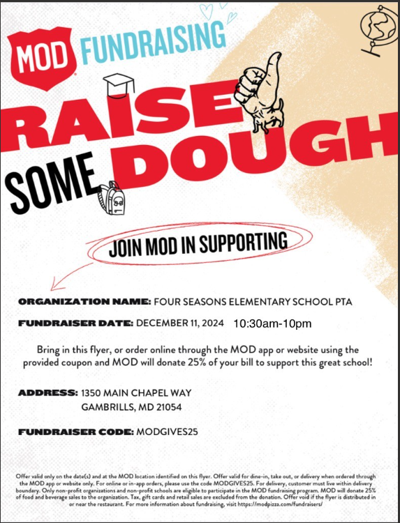Mod Pizza flyer for December 2024 newsletter
