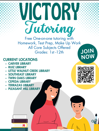 **Alt Text:** Flyer for Victory Tutoring program in Austin ISD. Offers free one-on-one tutoring for students in grades 1–12 in all core subjects, including help with homework, test prep, and make-up work. Tutoring available at multiple Austin Public Library locations: Carver, Ruiz, Little Walnut Creek, Southeast, Twin Oaks, Cepeda, Terrazas, and Pleasant Hill. Includes contact: Angel Toscano ([angel.toscano@austinisd.org](mailto:angel.toscano@austinisd.org)) and a registration link: [https://bit.ly/VTStudent26](https://bit.ly/VTStudent26). Flyer is presented in both English and Spanish.