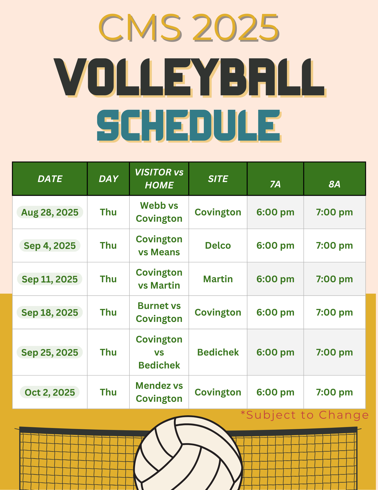 2025 Volleyball Schedule
