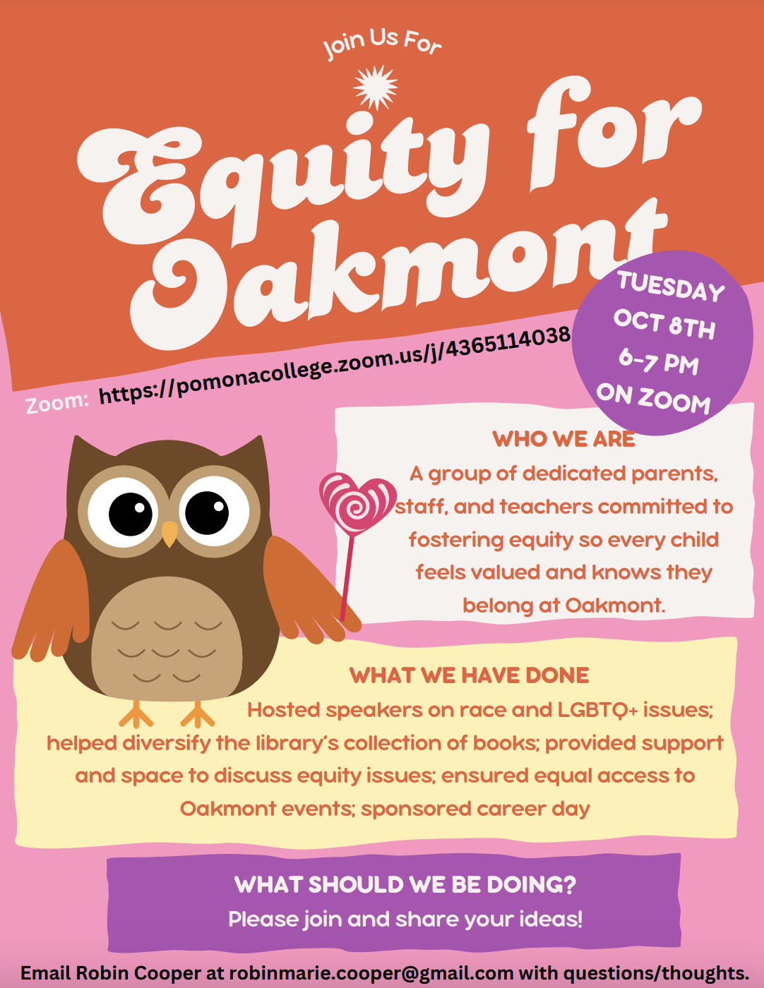 Equity for Oakmont Meeting 10/8 on Zoom