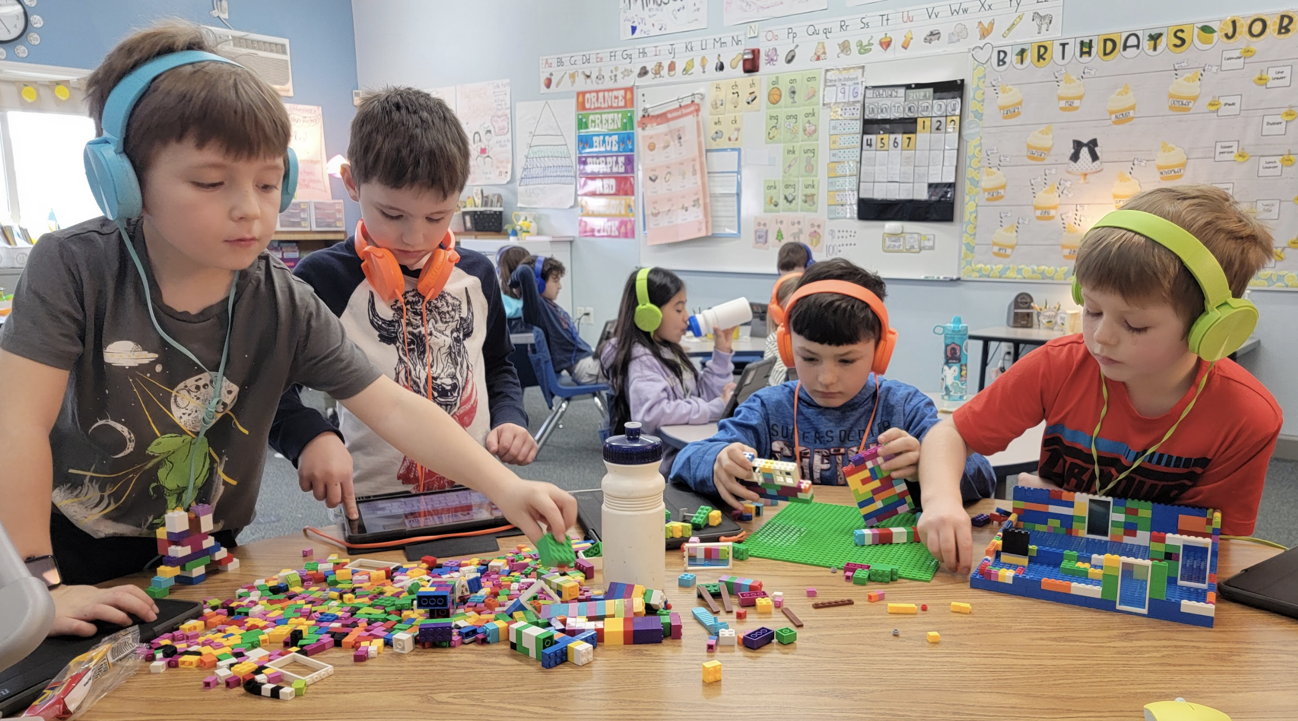 Students play with legos