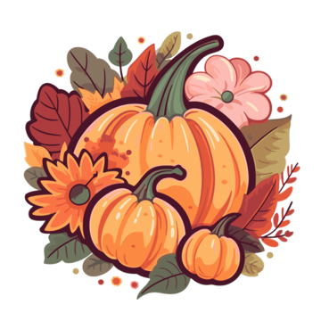 Pumpkin, flowers, Leaves