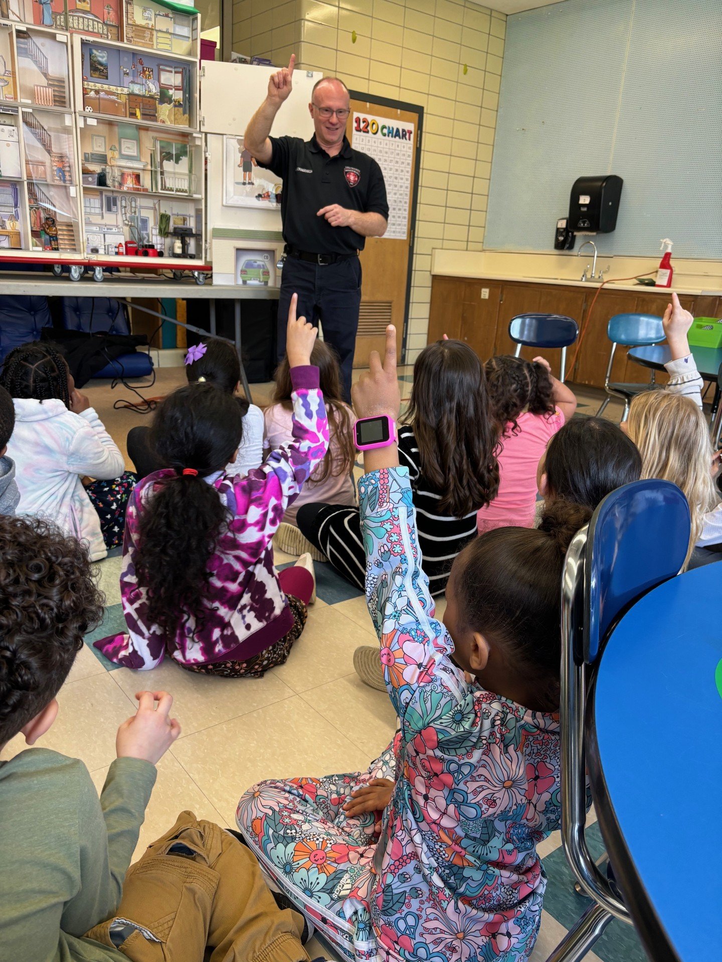 Students learning about fire safety