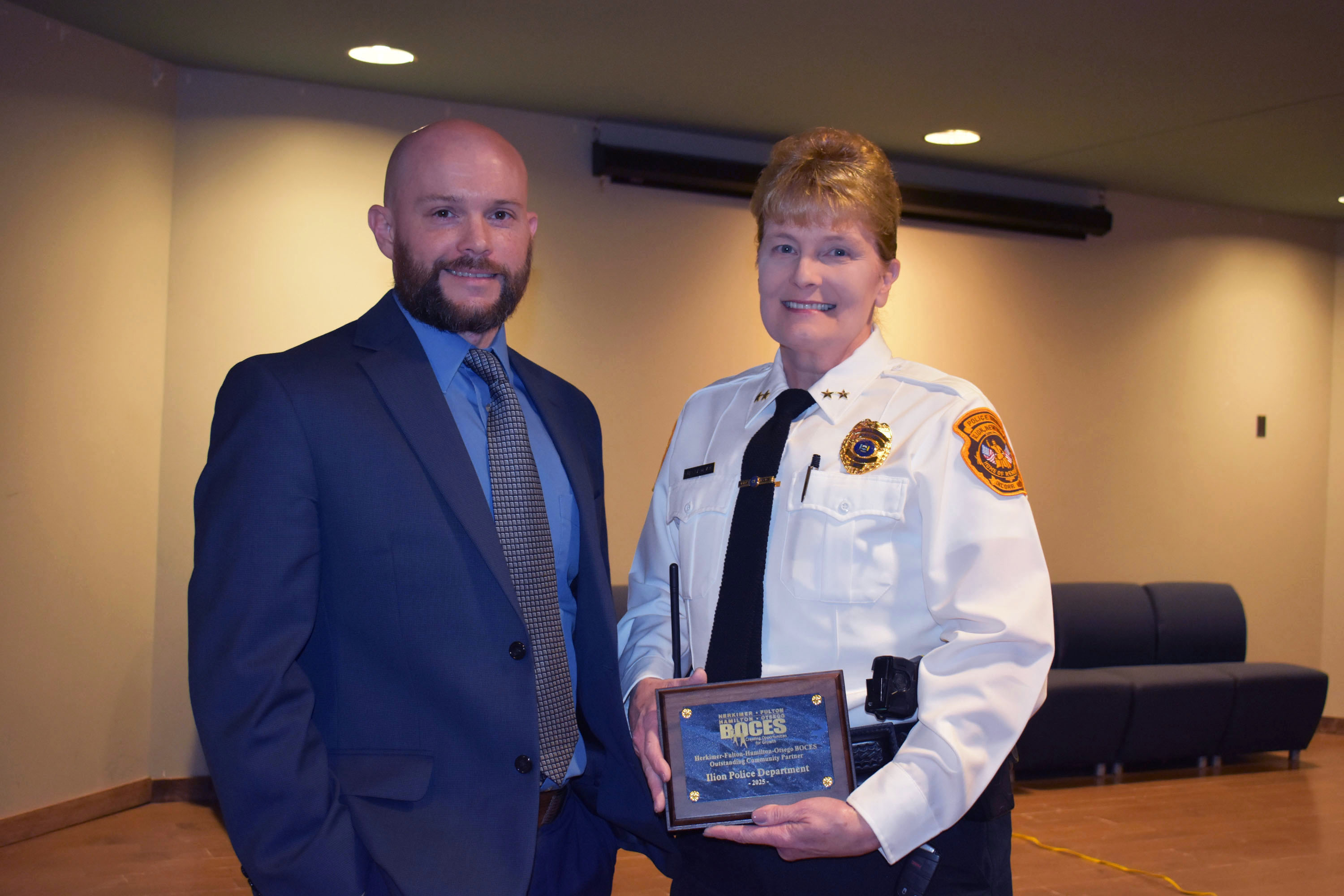 Cory Pike and Ilion police chief Laurie DeVaul