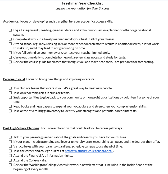frosh checklist