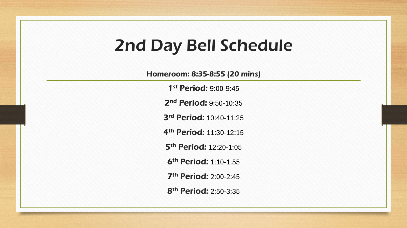 2nd day schedule