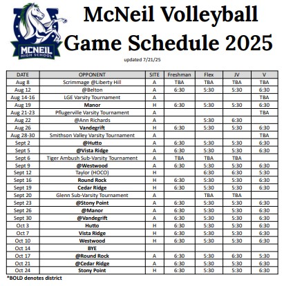 2025 McNeil Game Schedule