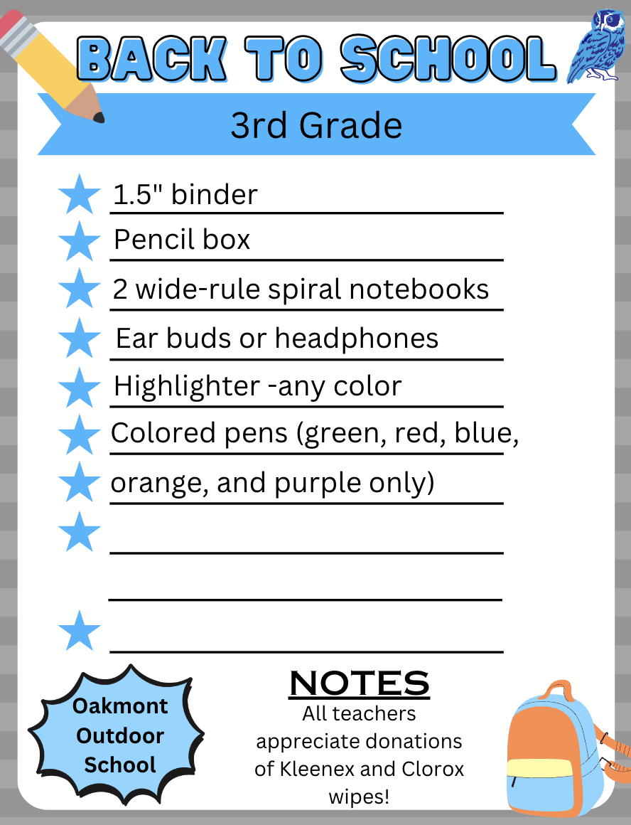 3rd Grade Supply List