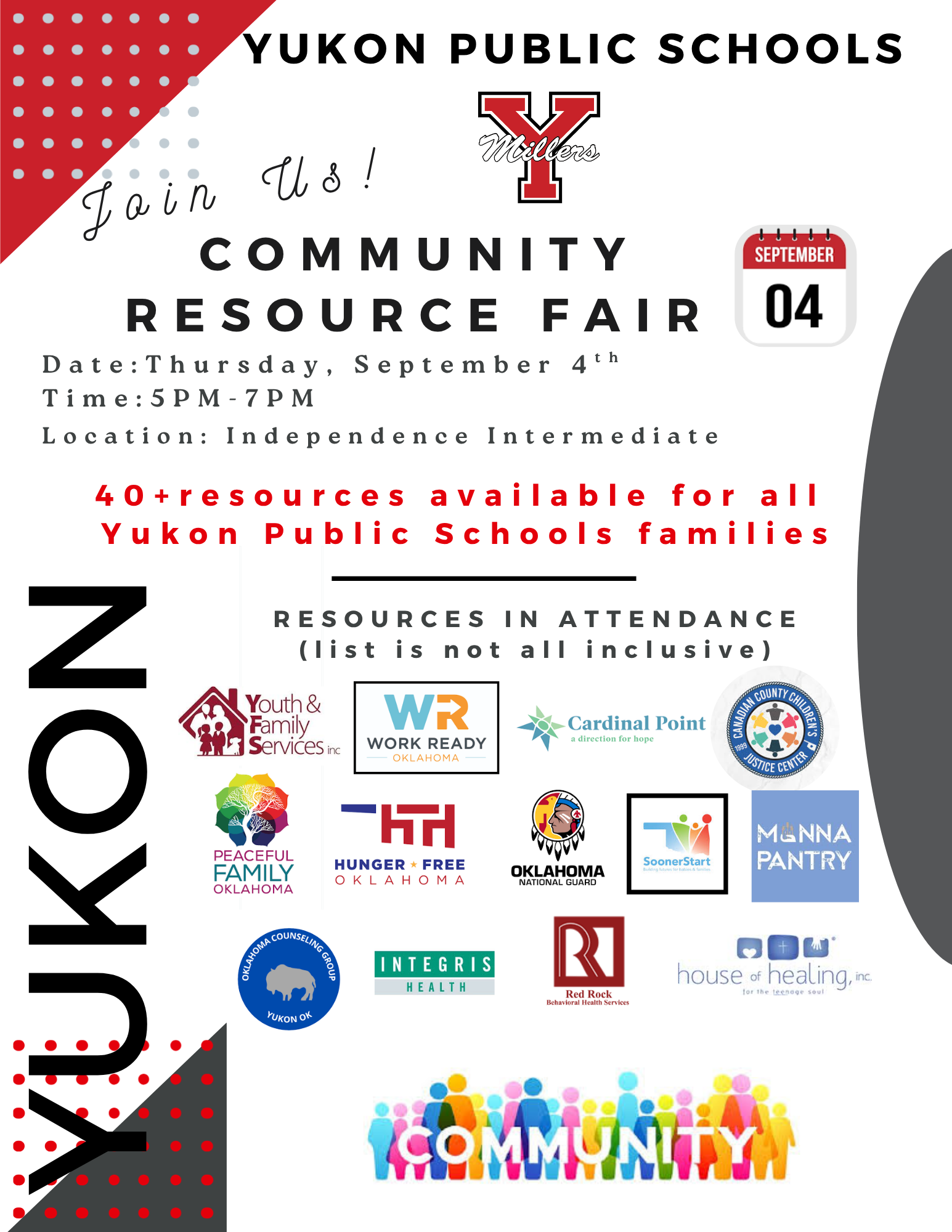 YPS Resource Fair September 4th at Independence at 5pm
