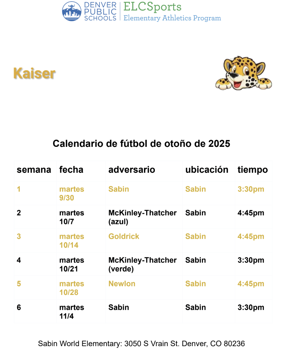 Flag Football Schedule