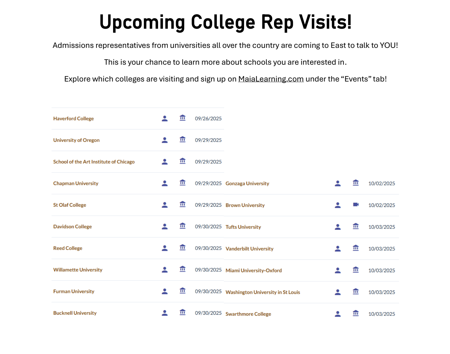 College Rep Visits