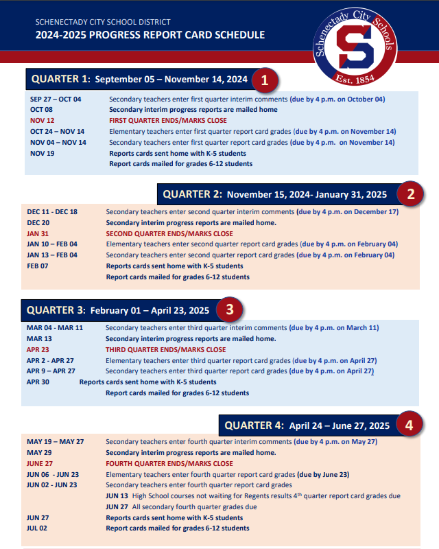 report card schedule