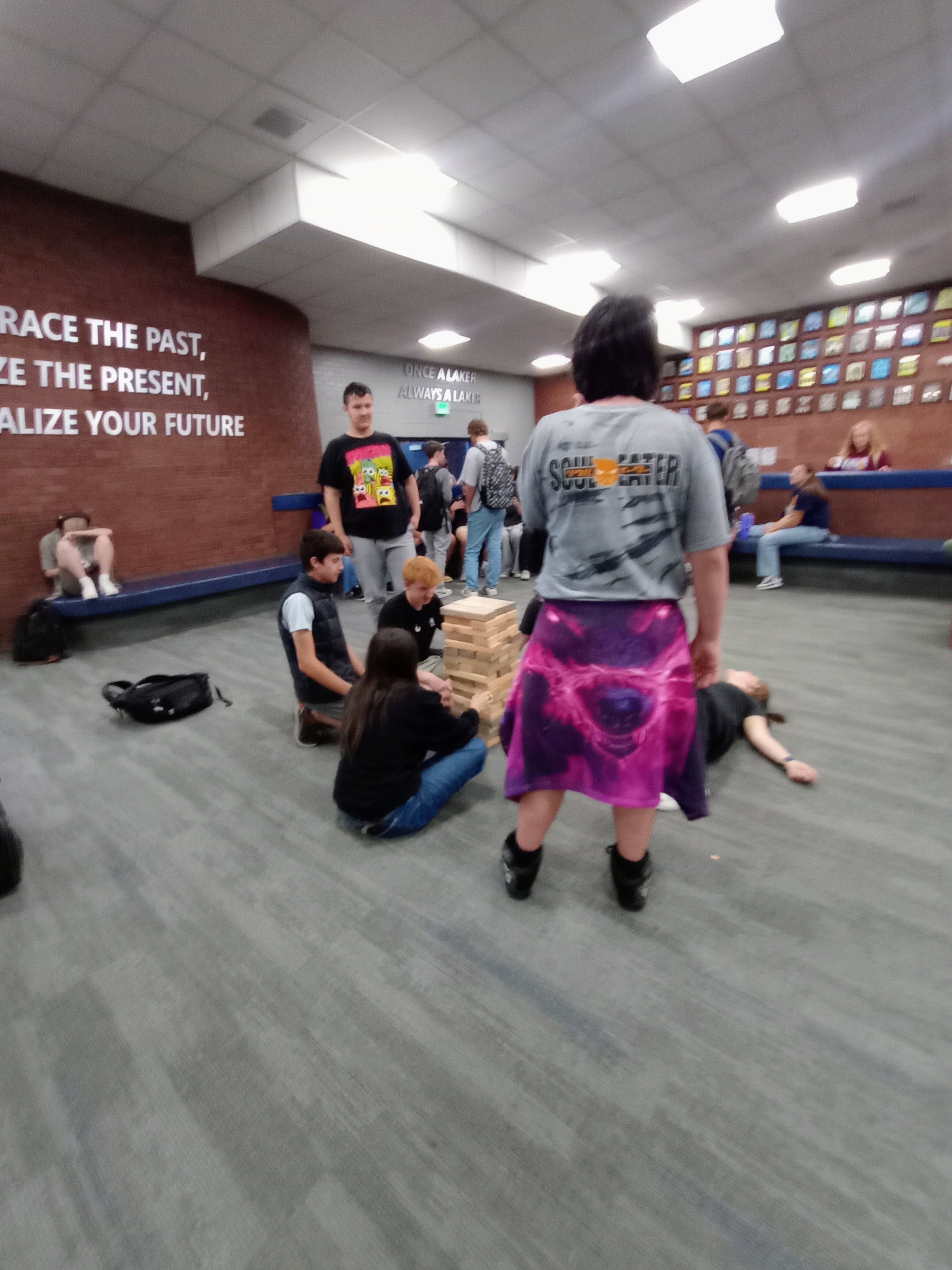 Students playing Jenga