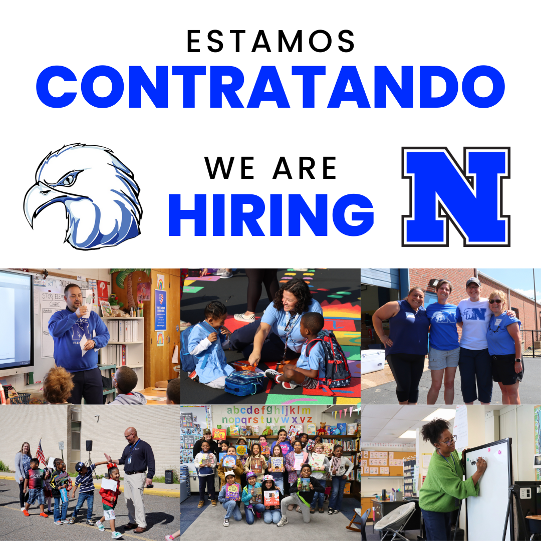 We are hiring flyer with images of teachers and students 
