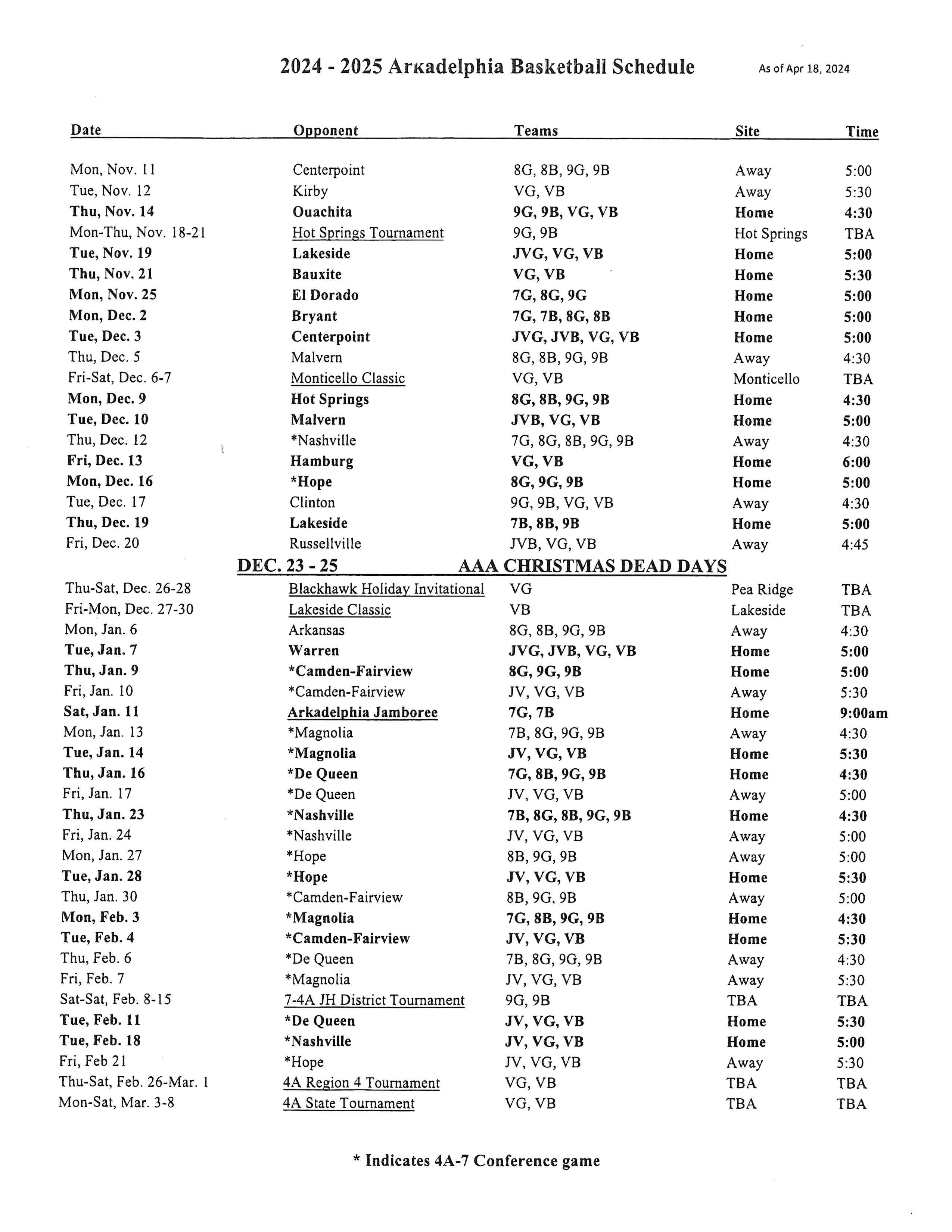 schedule
