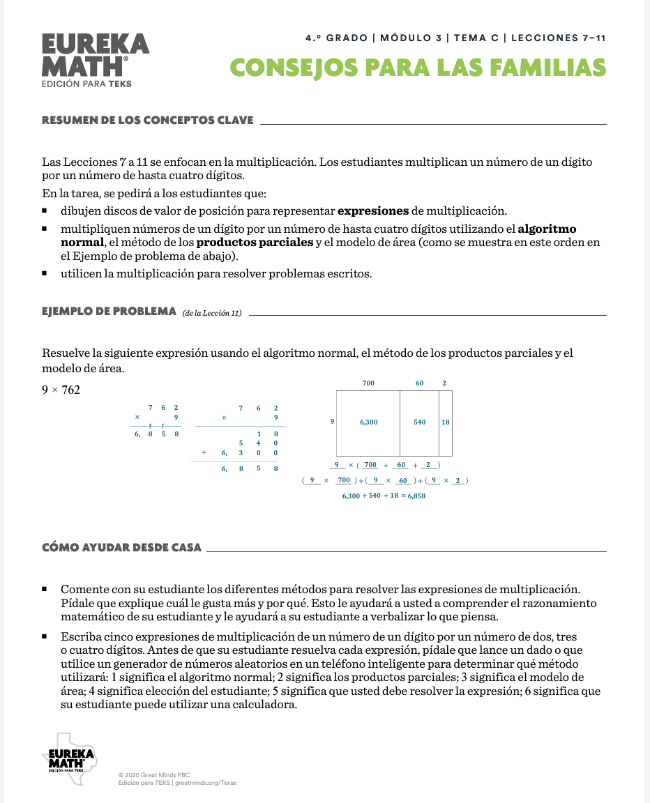 4th Math Spanish