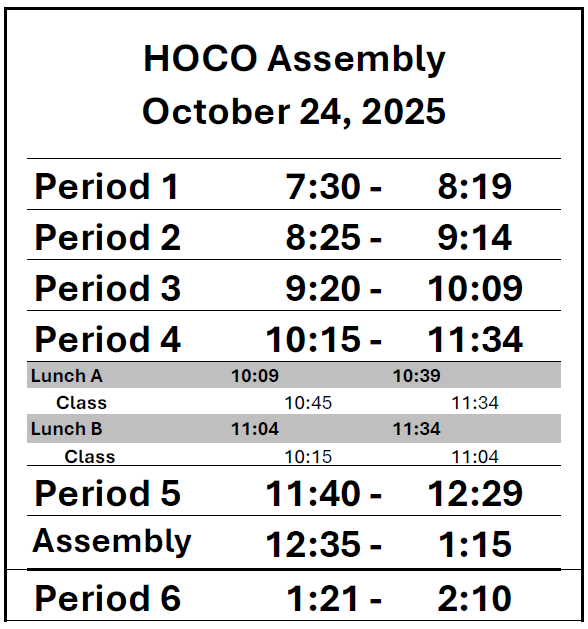 HOCO Assembly Schedule 2025