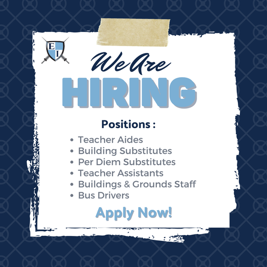 We Are Hiring.  Postitions: Teacher aides, building substitutes, teacher Assitants, Per Diem Substitutes, Building & grounds staff, bus drivers.  Apply Now!