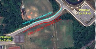 aerial view of parking and fields