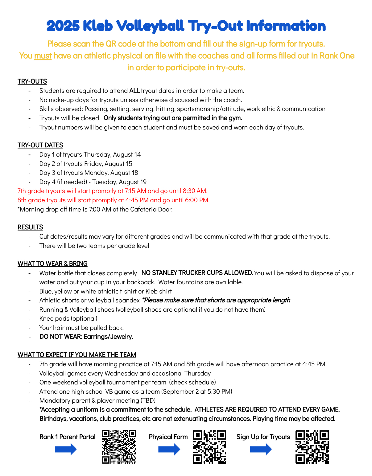 Volleyball Tryout Information