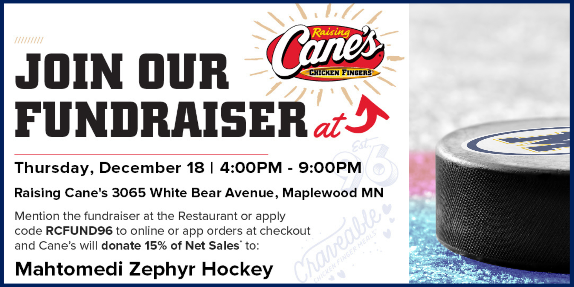 Cane's Boys Hockey fundraiser