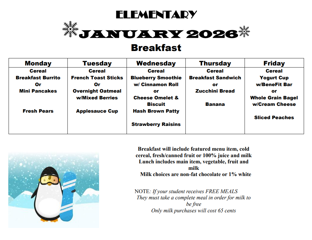 October lunch calendar, page 1