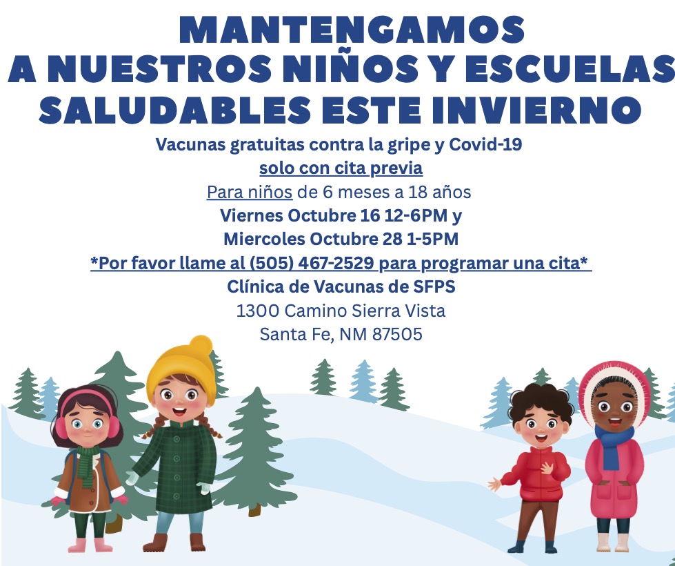 Poster with children in winter clothes standing in snow. It says, 