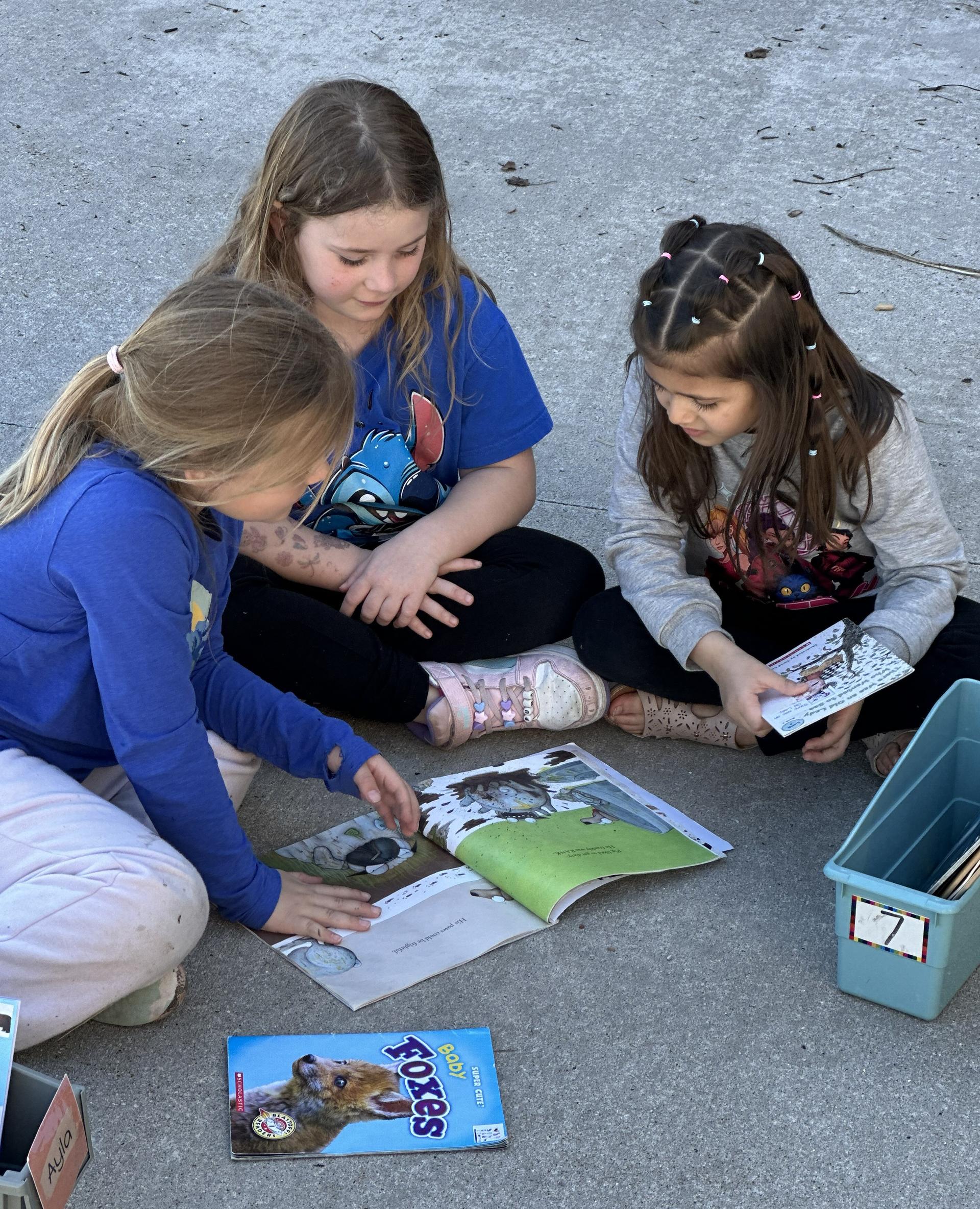 Elementary School students reading outside
