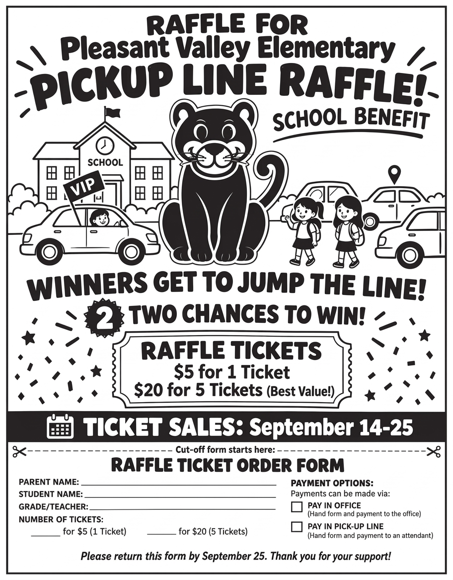 Flyer for Pick-up Line Raffle at PVES