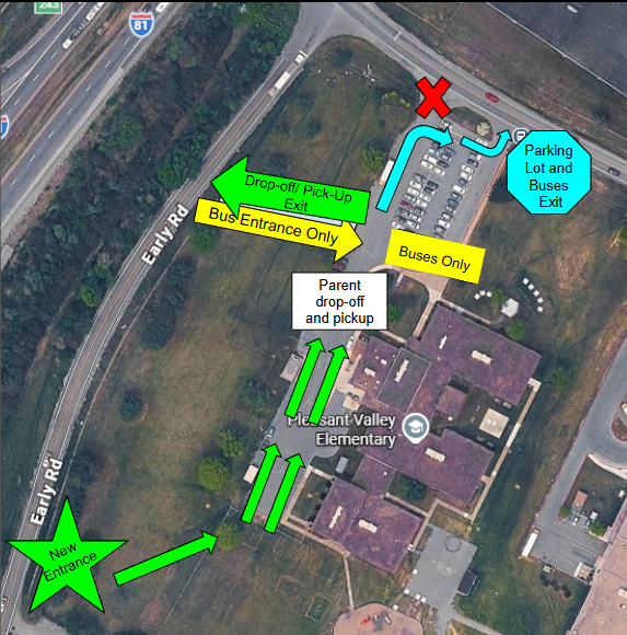 map showing traffic flow at Pleasant Valley Elementary