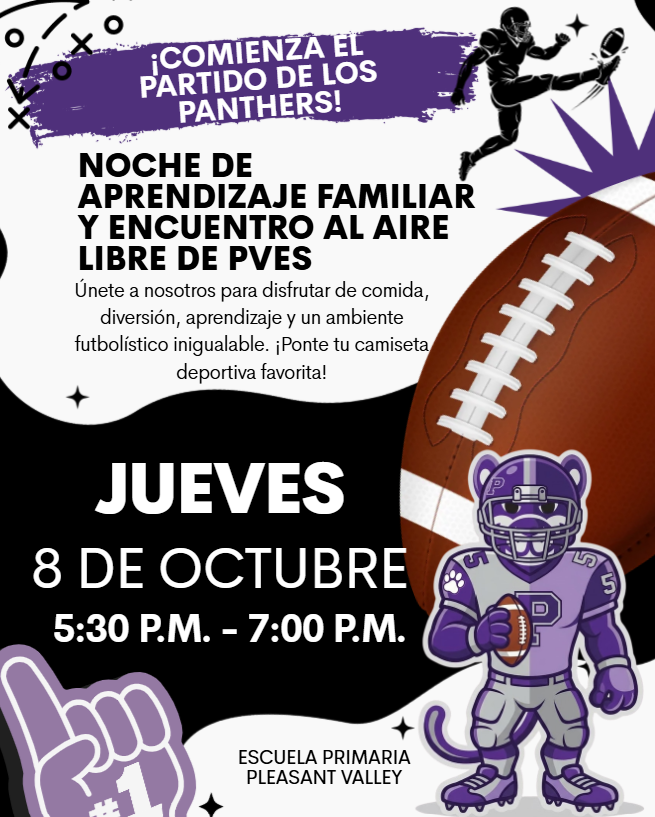 Flyer for PVES Title I Family Night on Oct. 8 at 5:30 (Spanish version)