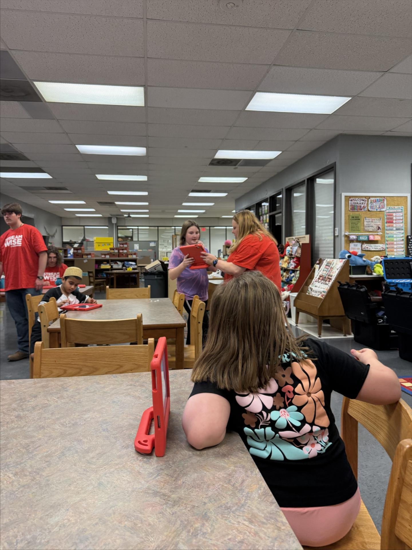 On March 30, 2026, Heather Askea and two UVA-Wise Streamwise student ambassadors visited JW Adams Robotics to teach students new and fun technology. Students had the opportunity to use the Spherios in a new way- with a number line activity, and were introduced to an exciting new way to code using the Finch robots. Students had fun learning how to code the finches and letting them travel around the library. A fun activity was trying to get the club sponsors, Ms. Karen, Ms. Ruth, Mrs. Bolling, and Mrs. Miller, with the finches. The final activity of the Streamwise visit was a coordinated dance using the finches. At the end of the visit, Mrs. Askea asked students what their favorite activity of the day was, and the overwhelming response was 