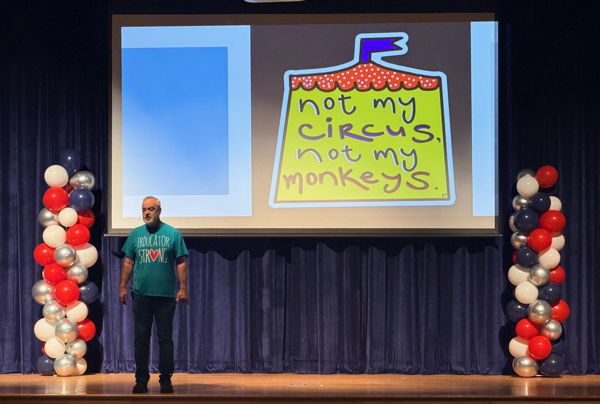 Mr. Brooks speaks to educators about the importance of stickers