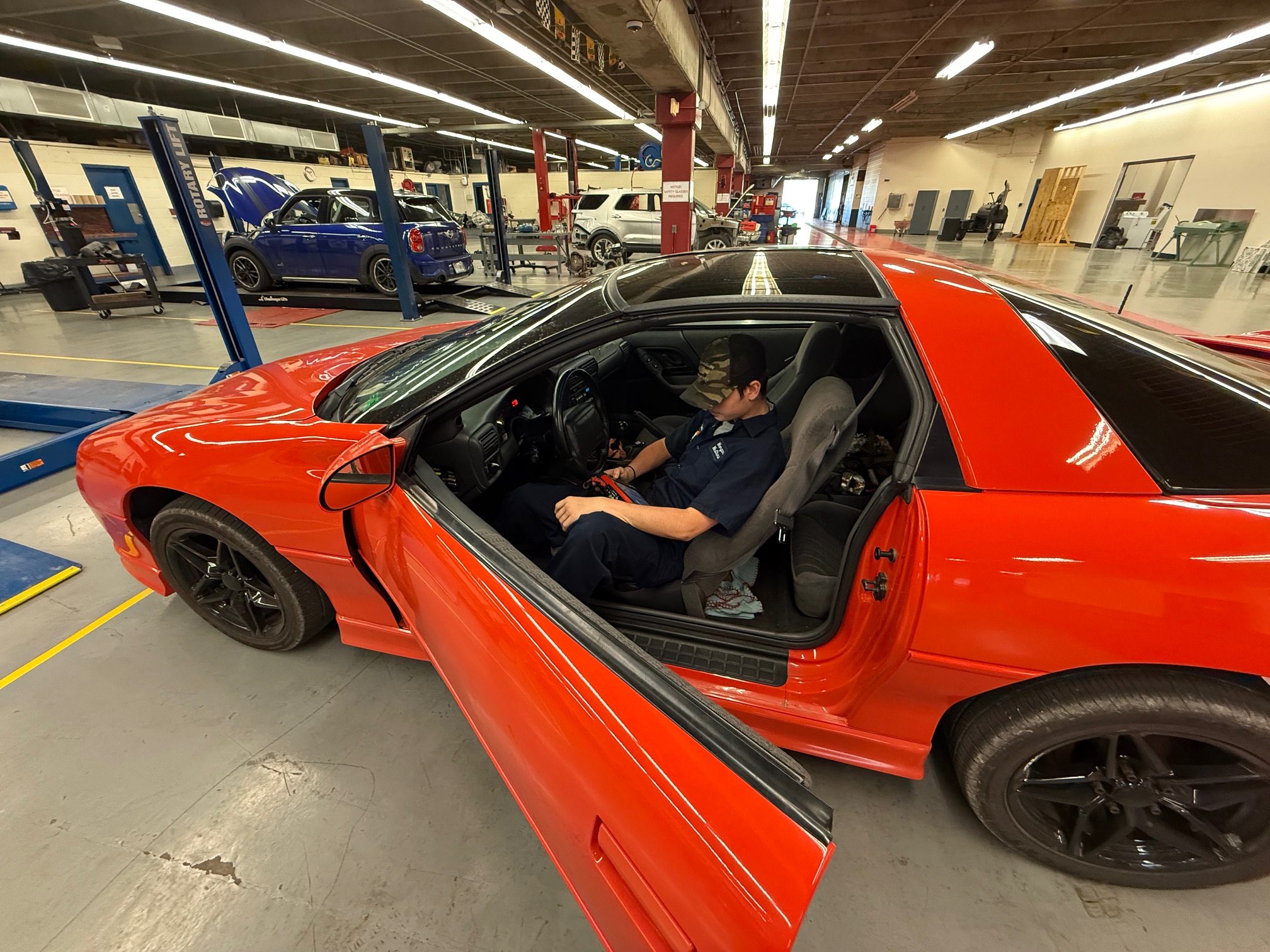A student tests a car