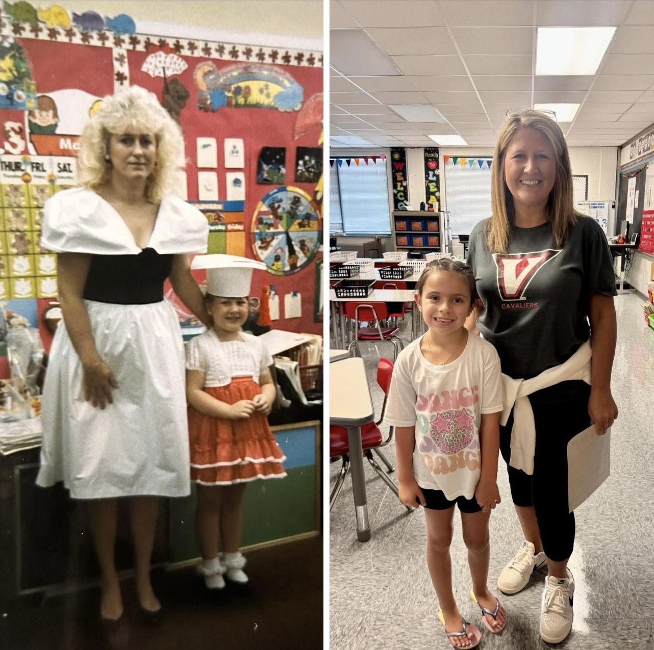 Mrs. Dotson stands with Mrs. Thompson in the 80's; Mrs. Thompson stands with her granddaughter!