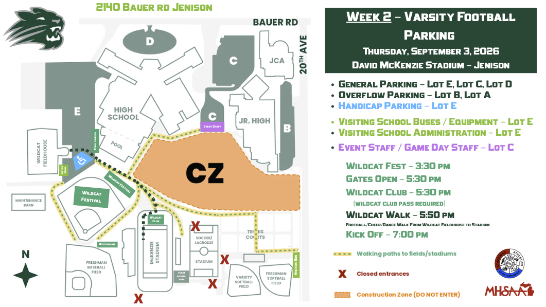 Parking map for week 2 football / wildcat festival
