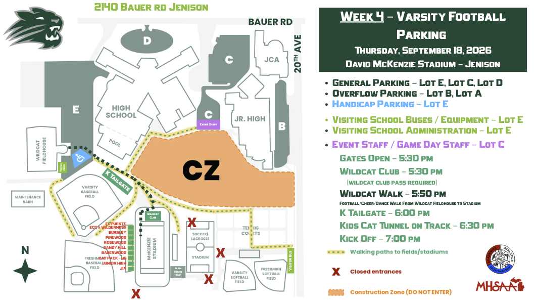Parking map for week 2 football / wildcat festival