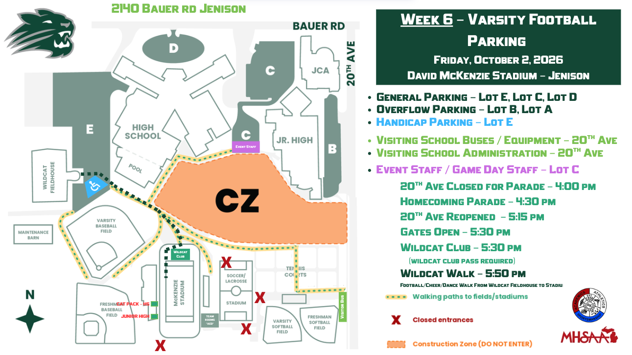 Week 6 Football Parking Map