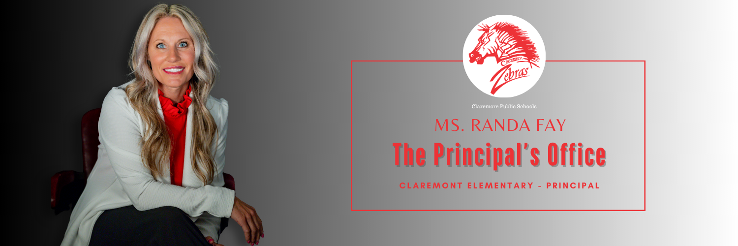 Picture of principal. Blonde hair, white jacket with red shirt. 