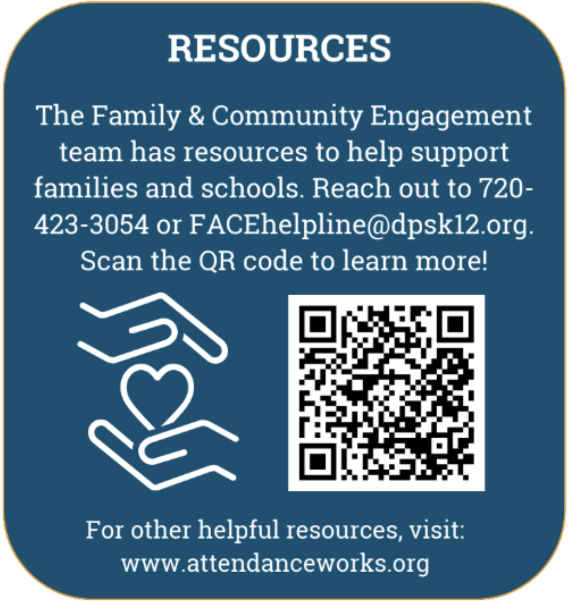 QR Code and information about Resources from the Family and Community Engagement Team