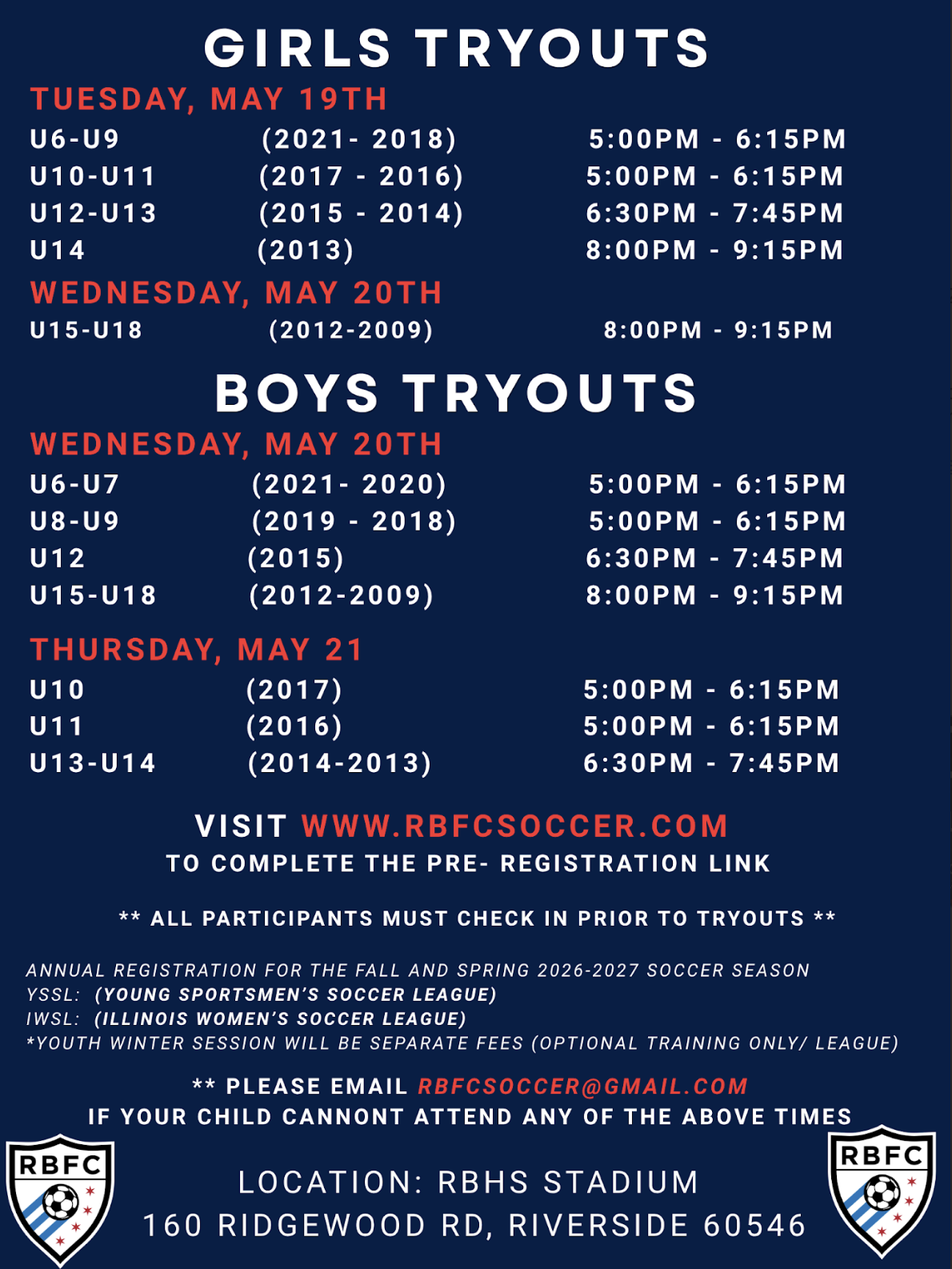 RBF Soccer Tryouts