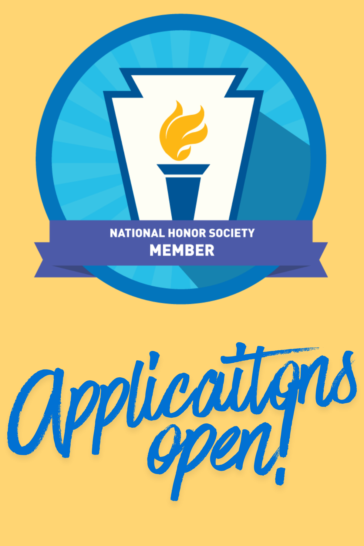 National Honor Society Member logo and text that reads applications open!