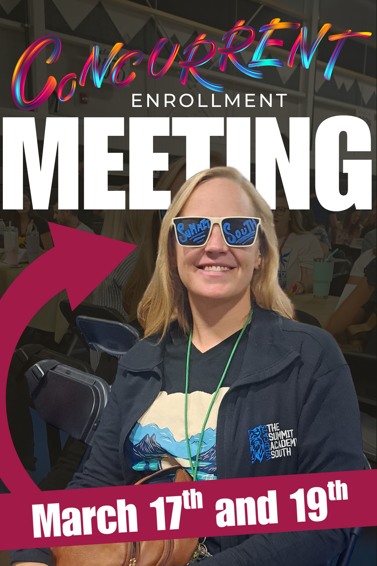 Image of Megan Bidwell and text that reads concurrent Enrollment- meeting March 12th and 17th