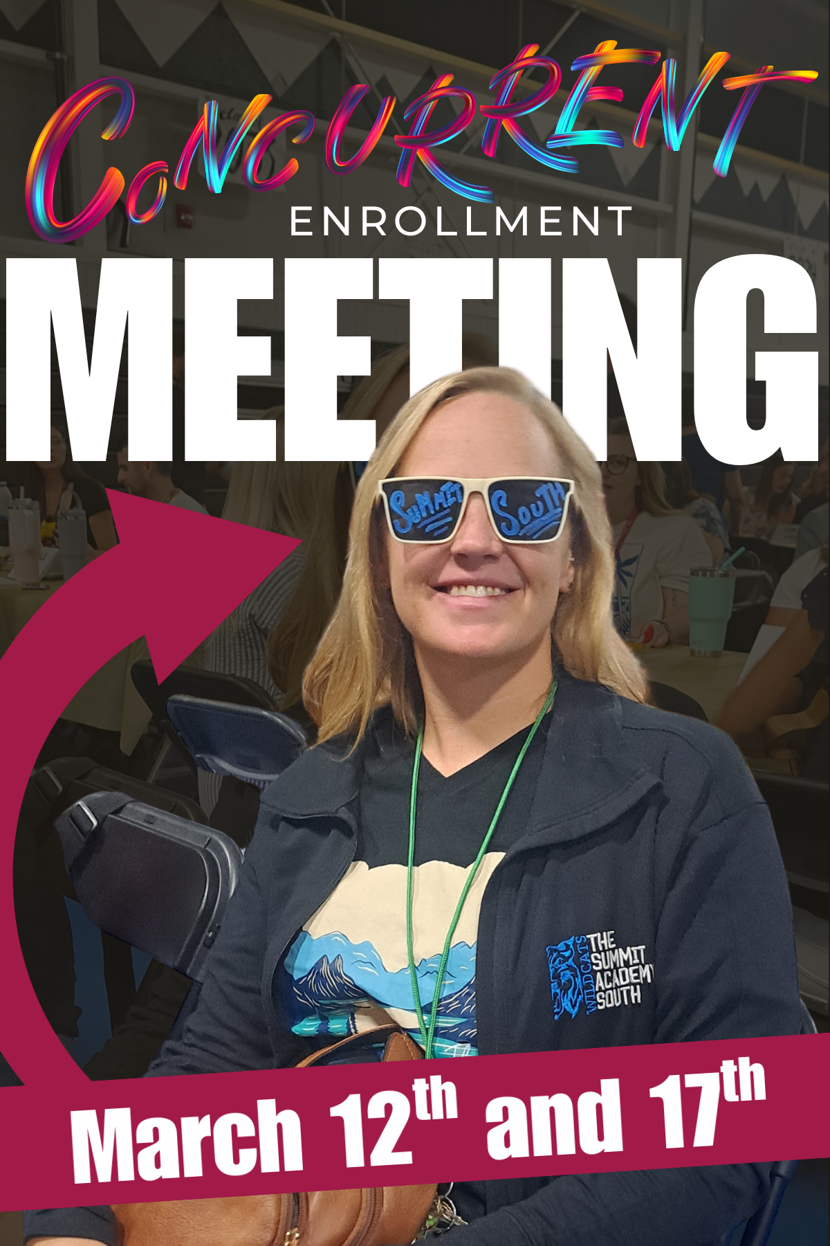 Image of Megan Bidwell and text that reads concurrent Enrollment- meeting March 12th and 17th