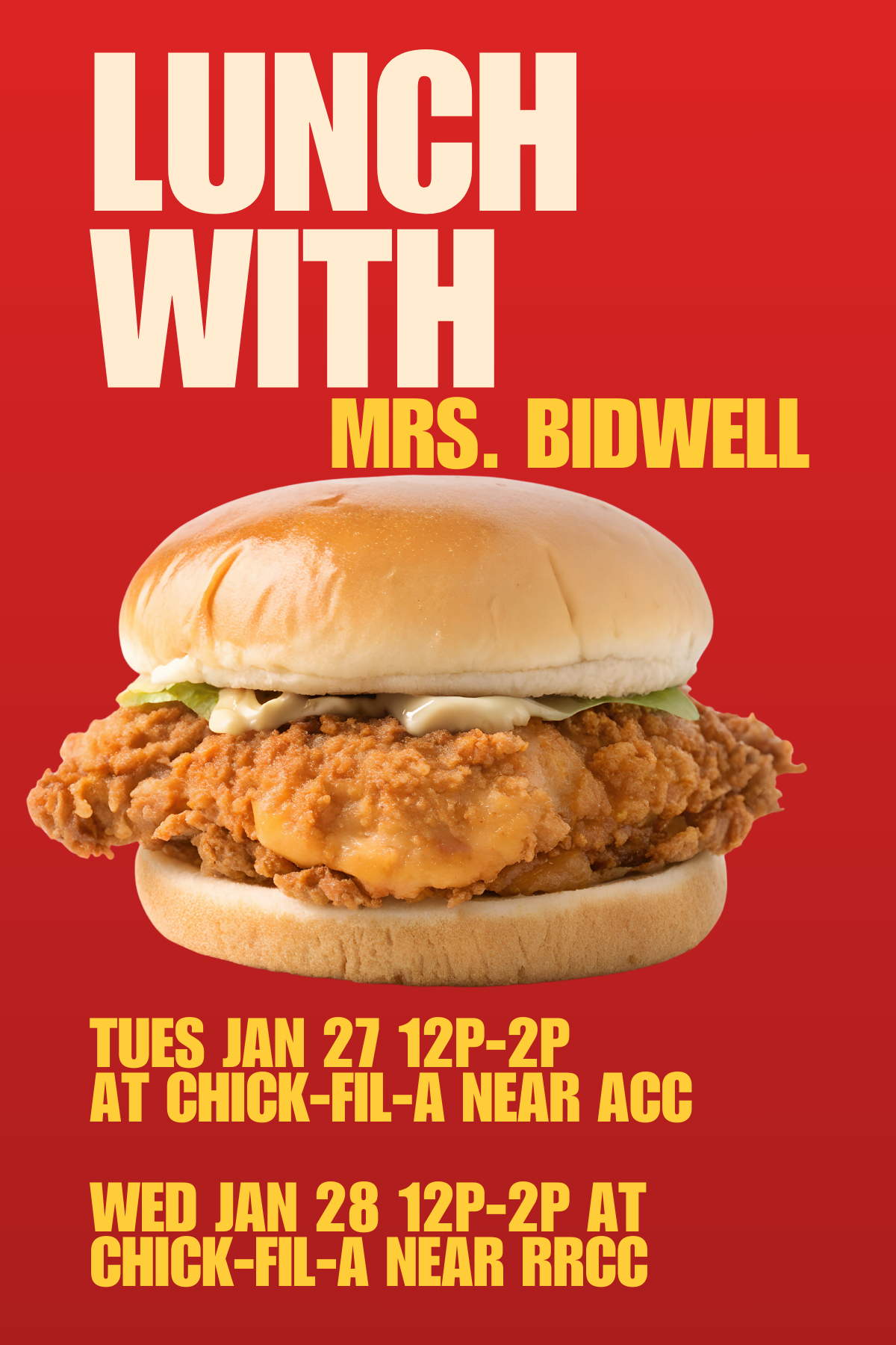 Image of Mrs. Bidwell with glasses and text that reads concurrent Enrollment meeting 