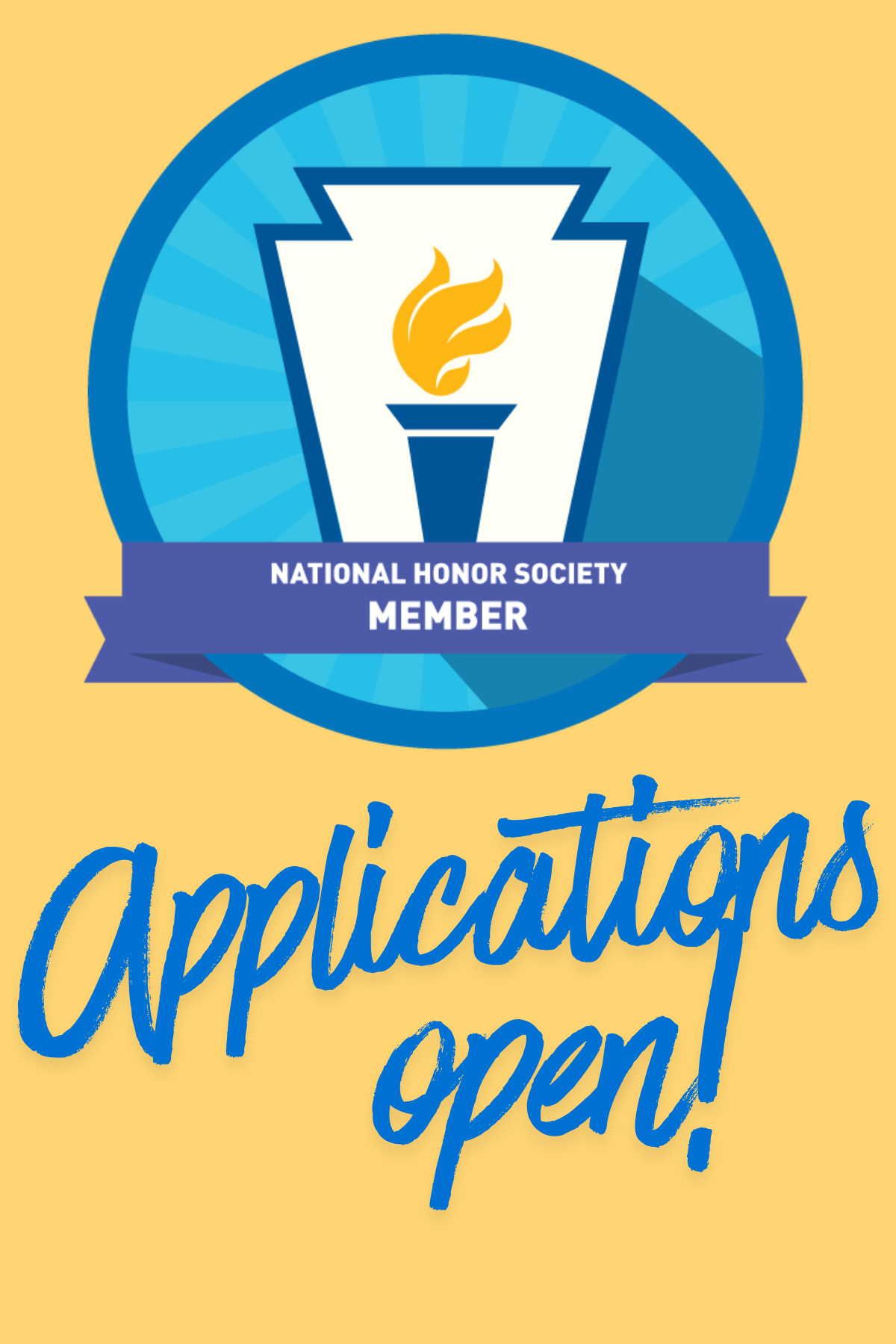 National Honor Society Member logo and text that reads applications open!