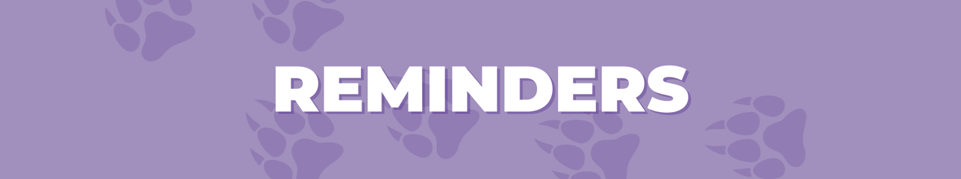 Purple banner with paw prints reading 