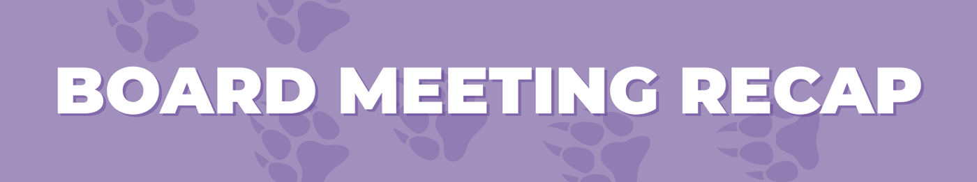 Purple banner with paw prints reading 