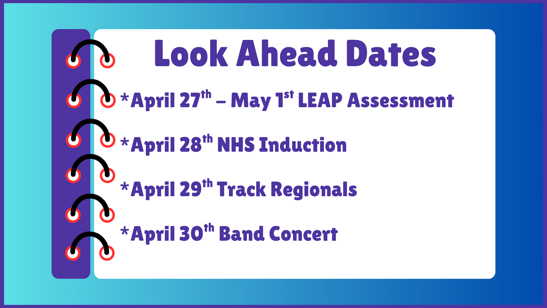 Look ahead dates in April