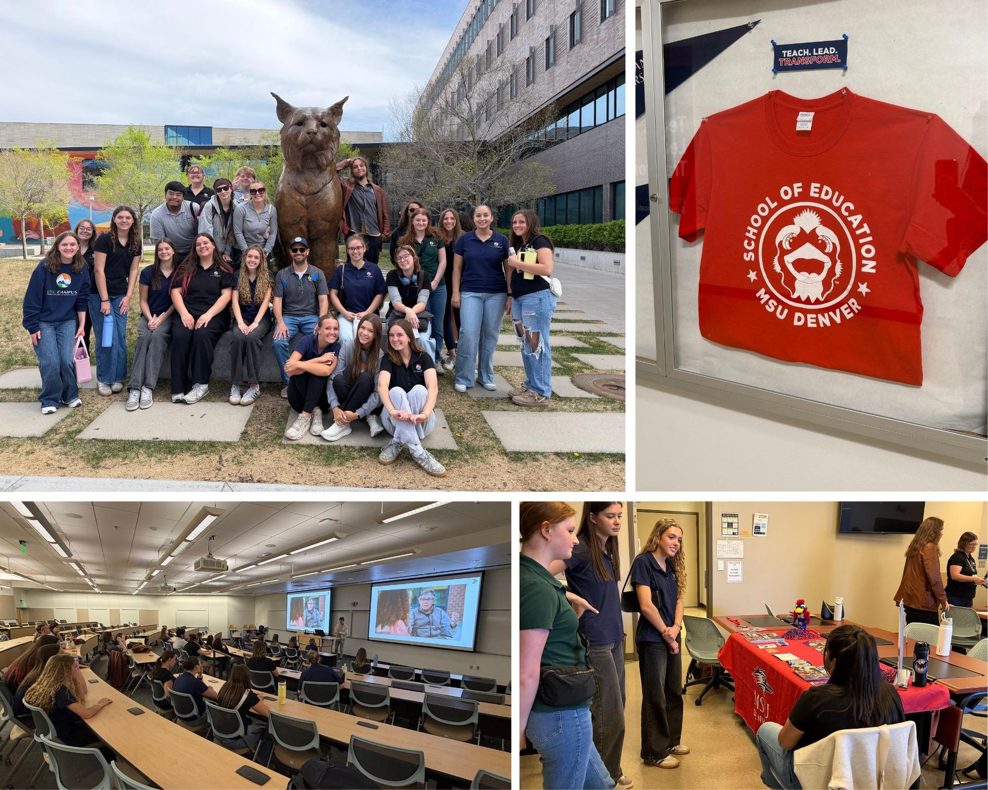 Our future educators recently took a trip to MSU Denver to explore their School of Education! Students had the chance to tour the campus, sit in a real university lecture hall, and learn more about the pathways to becoming a teacher. From meeting with college advisors to posing with the MSU Denver lynx, it was a day filled with inspiration and 